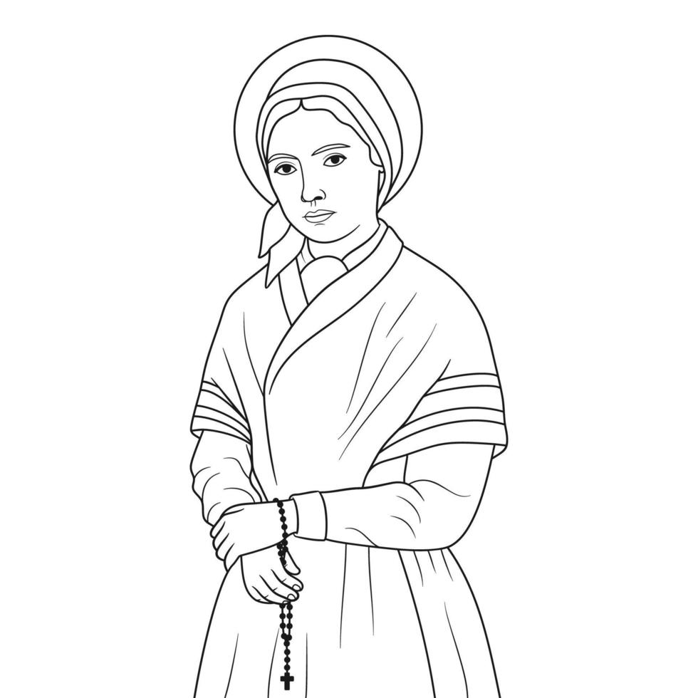 helgon bernadette soubirös vektor illustration översikt svartvit