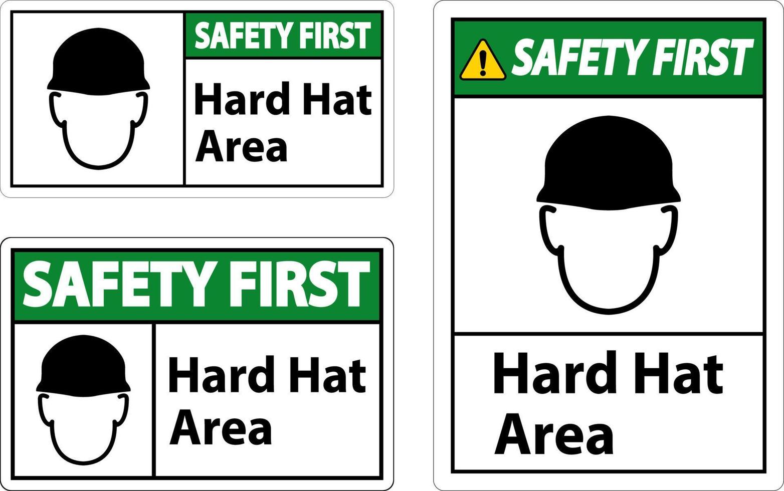 säkerhet först hård hatt skydd nödvändig område tecken på vit bakgrund vektor