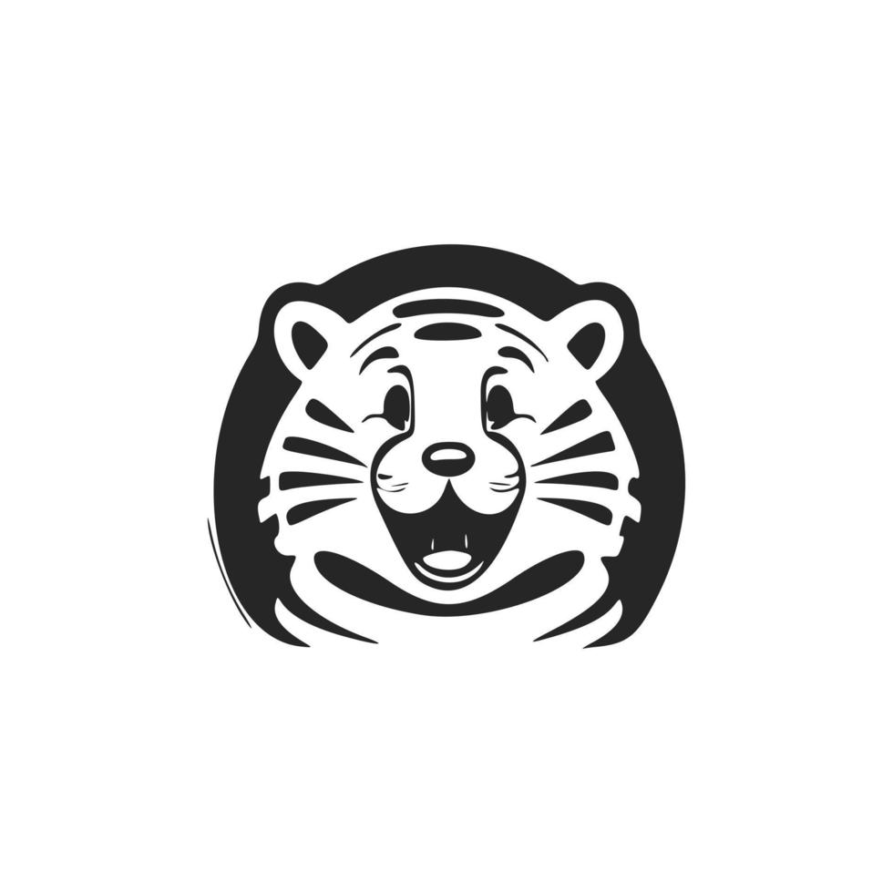 niedlich schwarz auf weißem Hintergrund lachendes Tiger-Logo. vektor