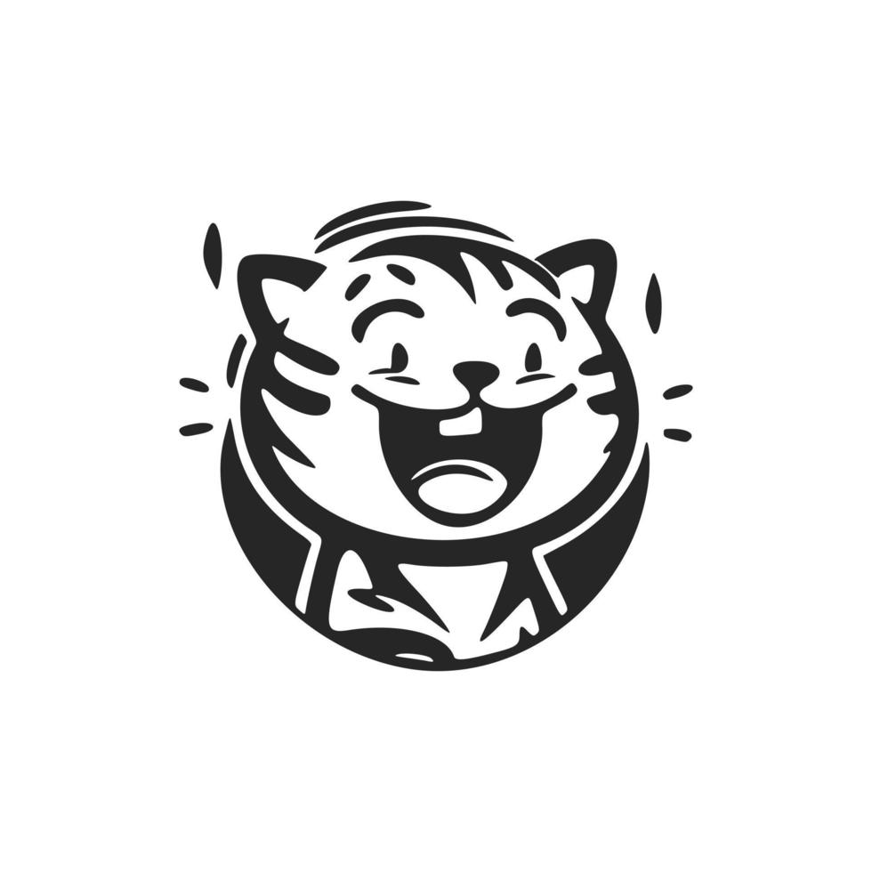 positives und süßes schwarz auf weißem Hintergrund lachendes Tiger-Logo. vektor