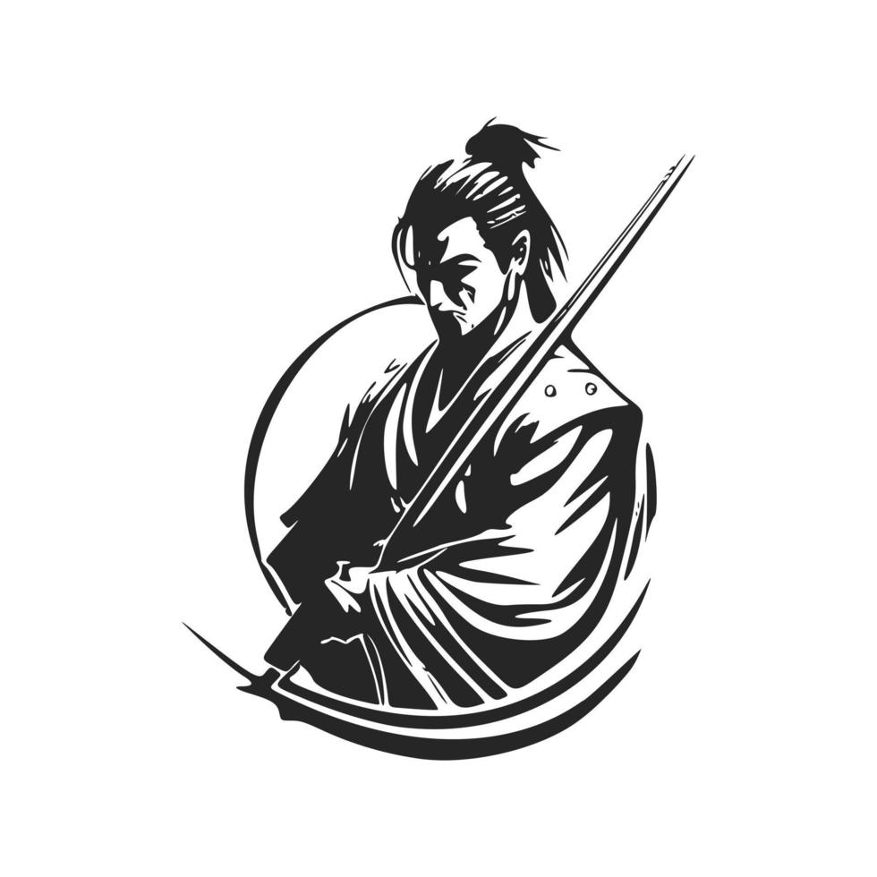 Verleihen Sie Ihrer Marke mit einem schwarz-weißen Samurai-Logo einen eleganten und edlen Look. vektor