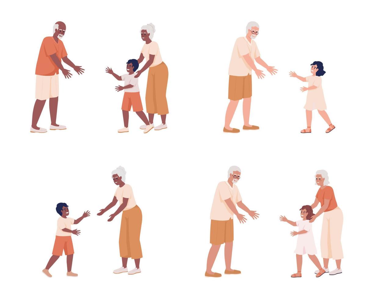 morförälder barnbarn relation semi platt Färg vektor tecken uppsättning. redigerbar siffror. full kropp människor på vit. enkel tecknad serie stil illustration packa för webb grafisk design och animering