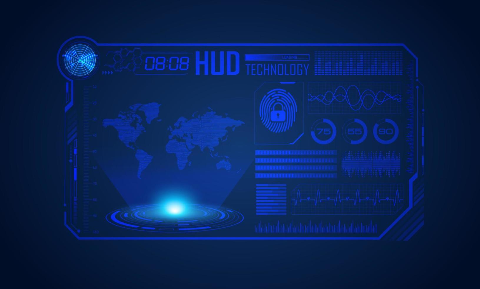 blå modern hud teknologi skärm bakgrund med värld Karta vektor