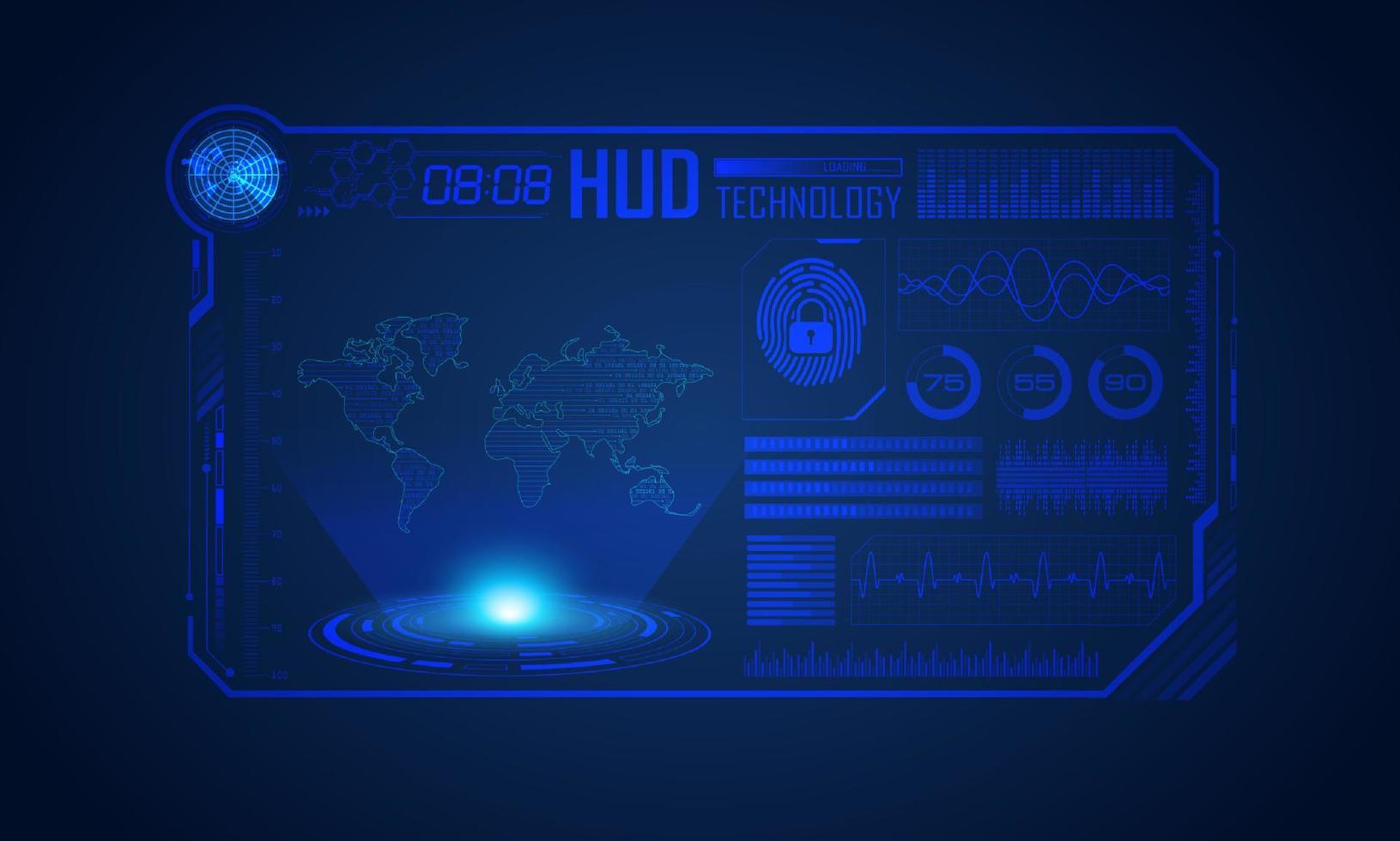 blå modern hud teknologi skärm bakgrund med värld Karta vektor
