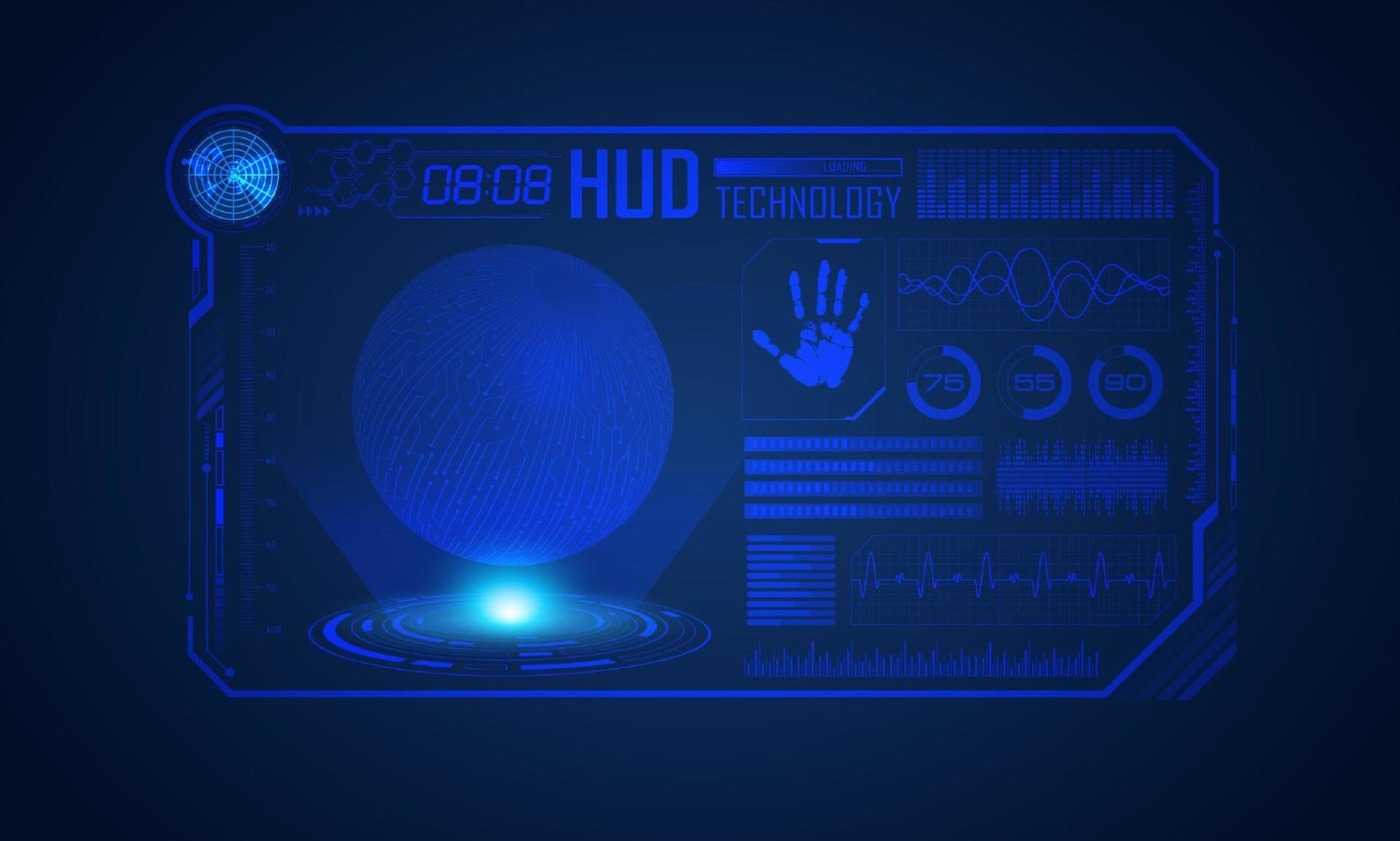 blauer moderner hud-technologie-bildschirmhintergrund mit weltkarte vektor