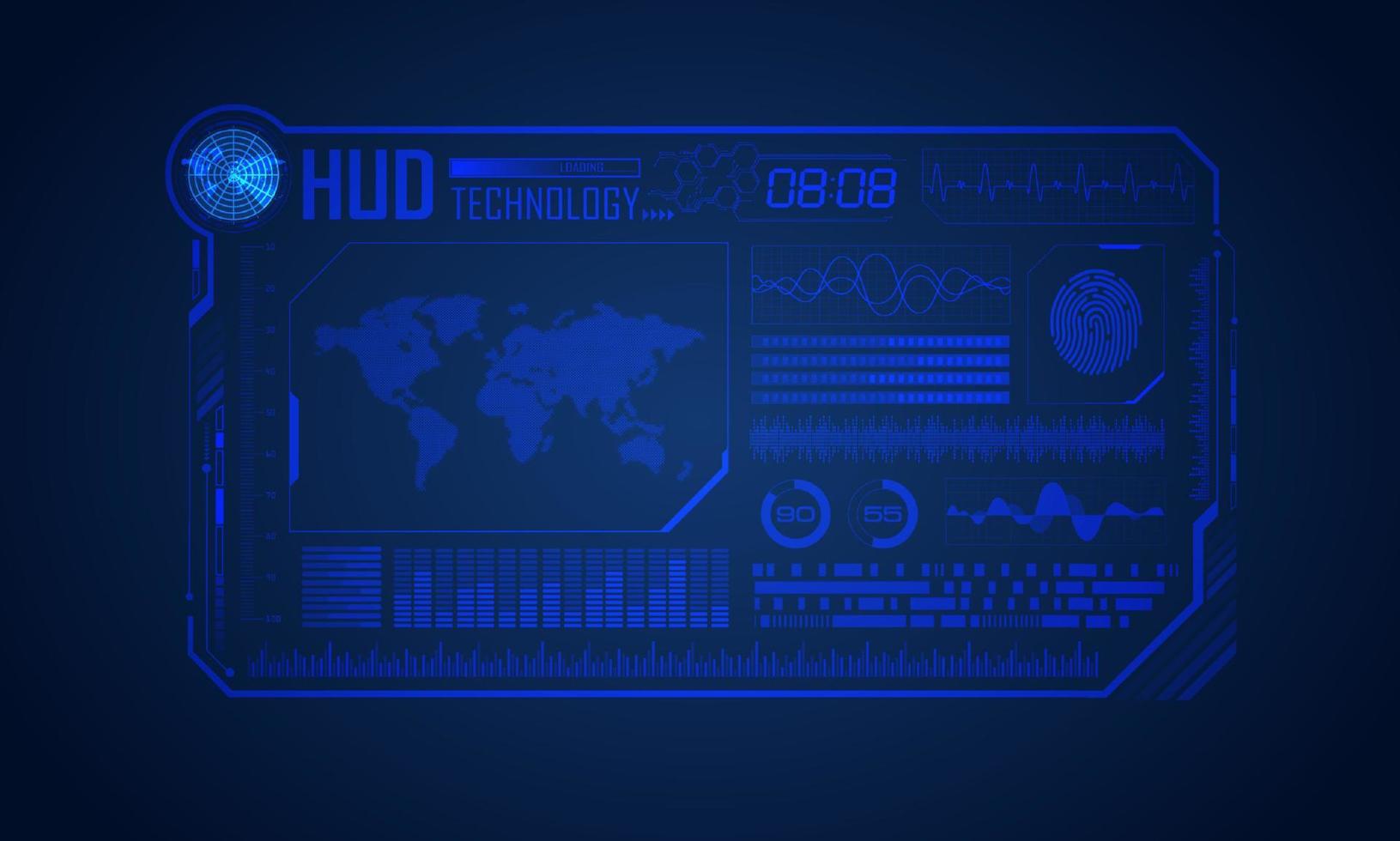 blauer moderner hud-technologie-bildschirmhintergrund mit weltkarte vektor