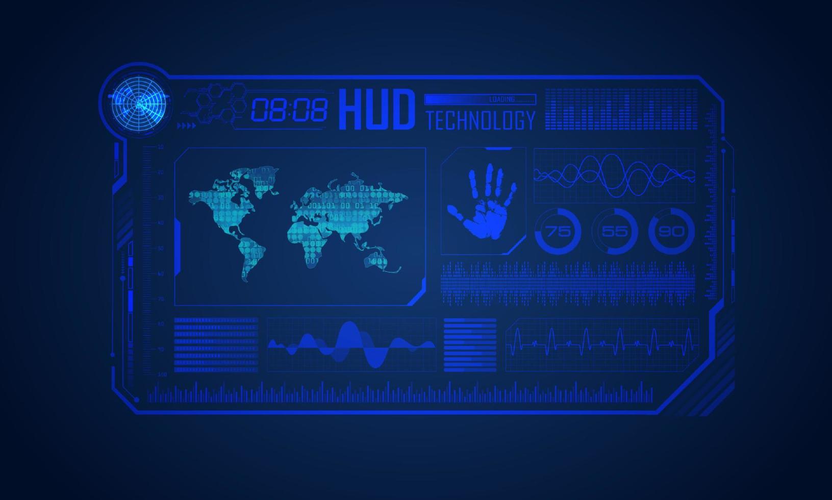 blå modern hud teknologi skärm bakgrund med värld Karta vektor