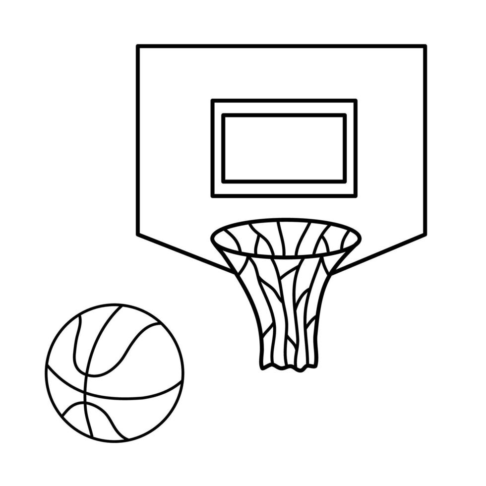 basketboll korg och boll ikon. vektor översikt klotter illustrationer isolerat på vit. sporter tecken