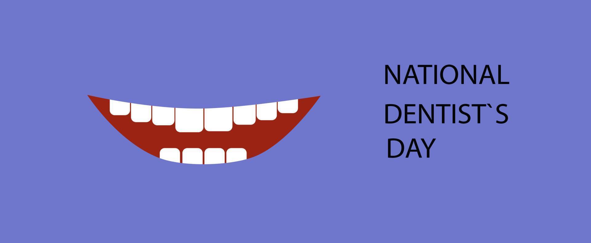 nationell tandläkare dag horisontell banner.vector klotter tecknad serie illustration. vektor