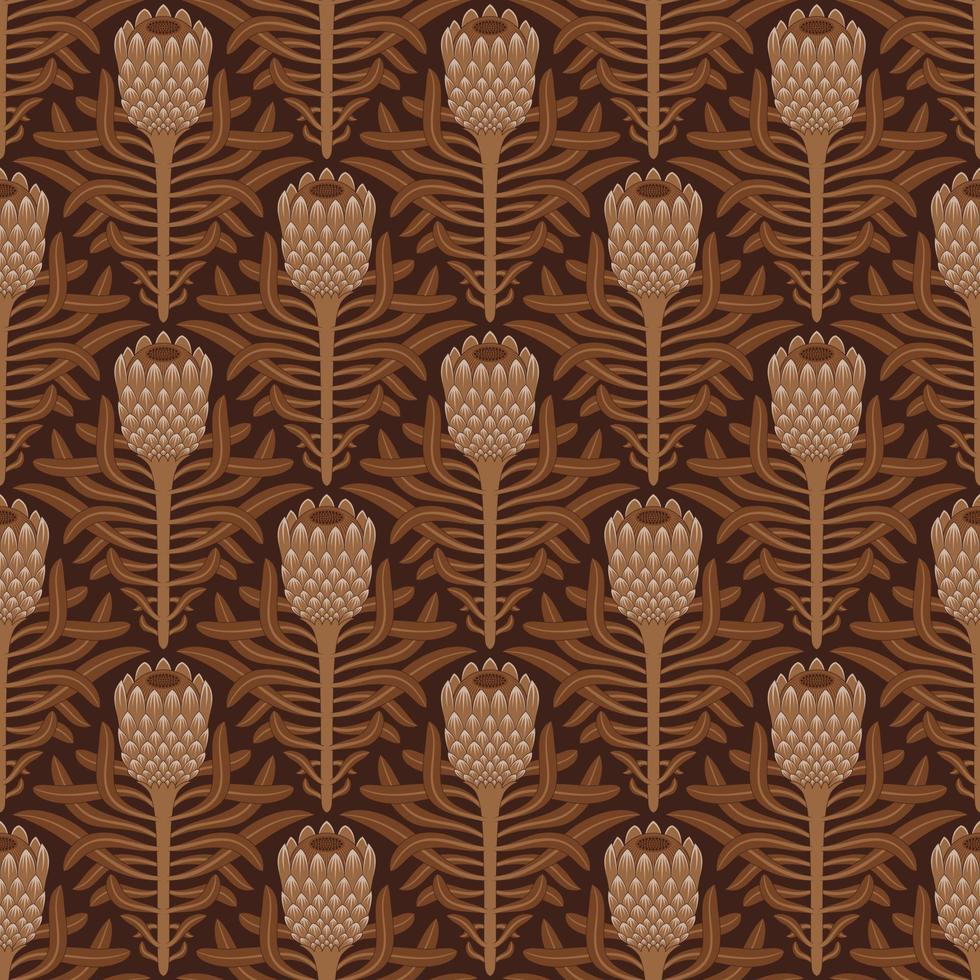 brauner nahtloser Vektorhintergrund mit stilisierten blühenden Protea vektor