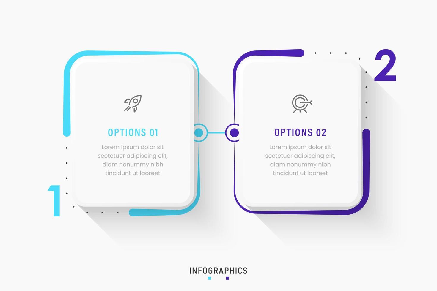 Vektor-Infografik-Etikettendesign-Vorlage mit Symbolen und 2 Optionen oder Schritten. kann für Prozessdiagramme, Präsentationen, Workflow-Layouts, Banner, Flussdiagramme und Infografiken verwendet werden. vektor