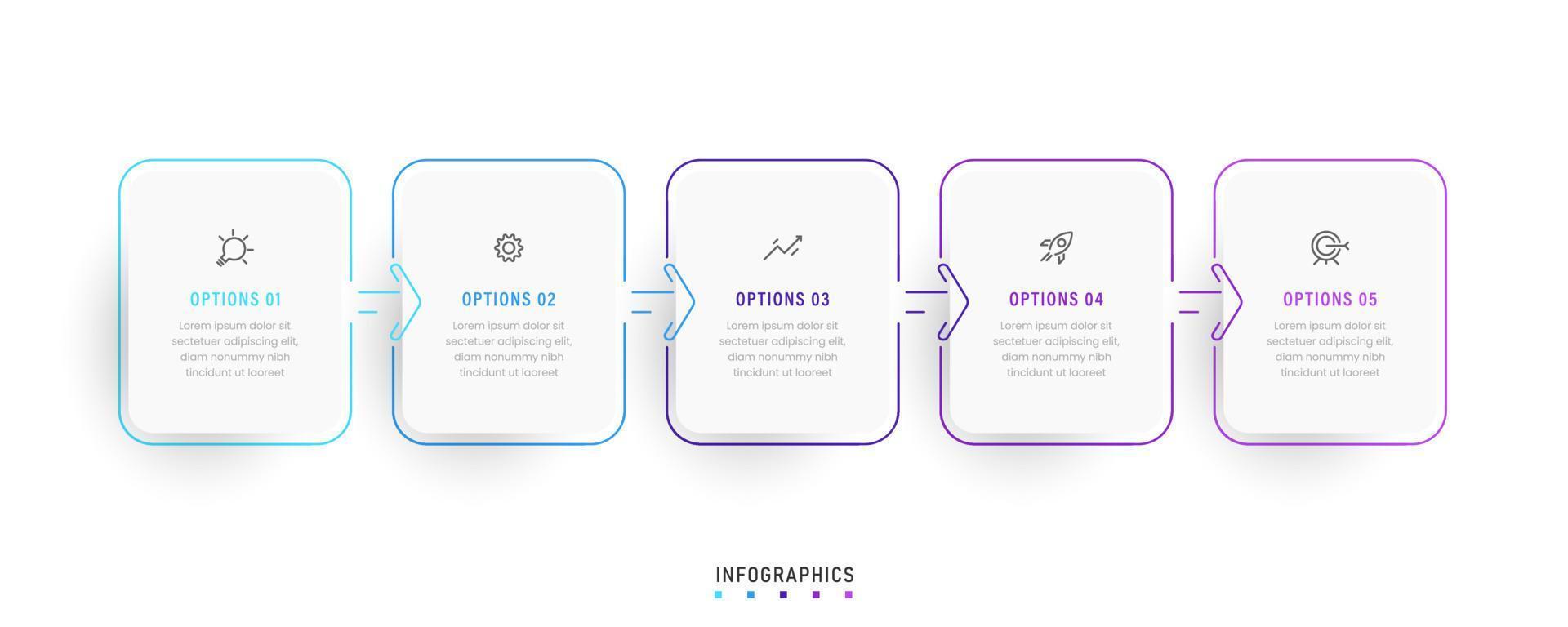 Vektor-Infografik-Etikettendesign-Vorlage mit Symbolen und 5 Optionen oder Schritten. kann für Prozessdiagramme, Präsentationen, Workflow-Layouts, Banner, Flussdiagramme und Infografiken verwendet werden. vektor