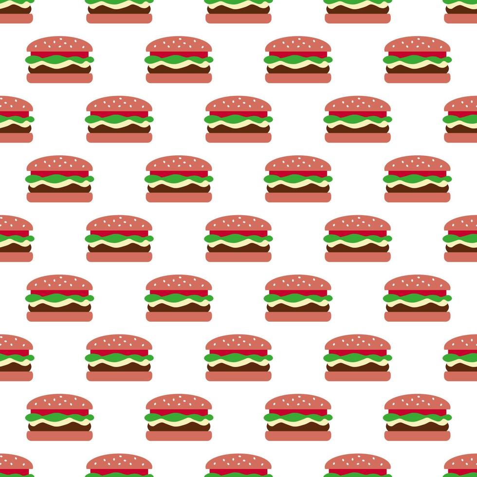 Nahtloses sich wiederholendes Vektormuster von Hamburgern ohne Schatten auf weißem Hintergrund vektor