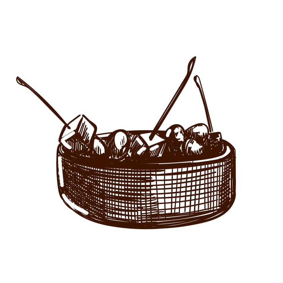 Snacks in einem Teller. Vektor-Monochrom-Illustration. isolierte sammlung von käsestücken, die für logodesign, rezeptbuch und werbung verwendet werden. vektor