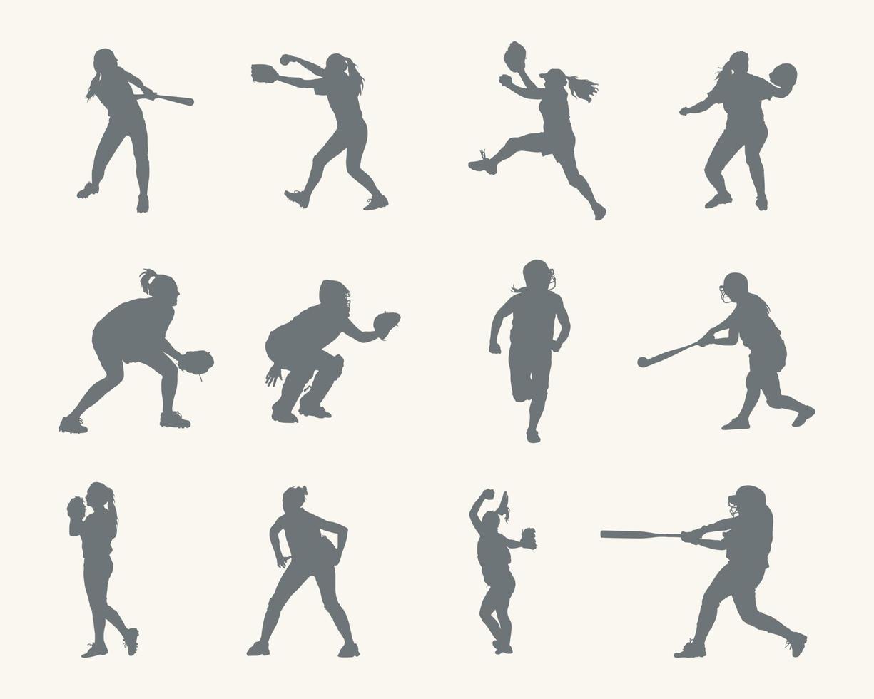 Softball-Spieler-Silhouetten, Softball-Silhouetten vektor