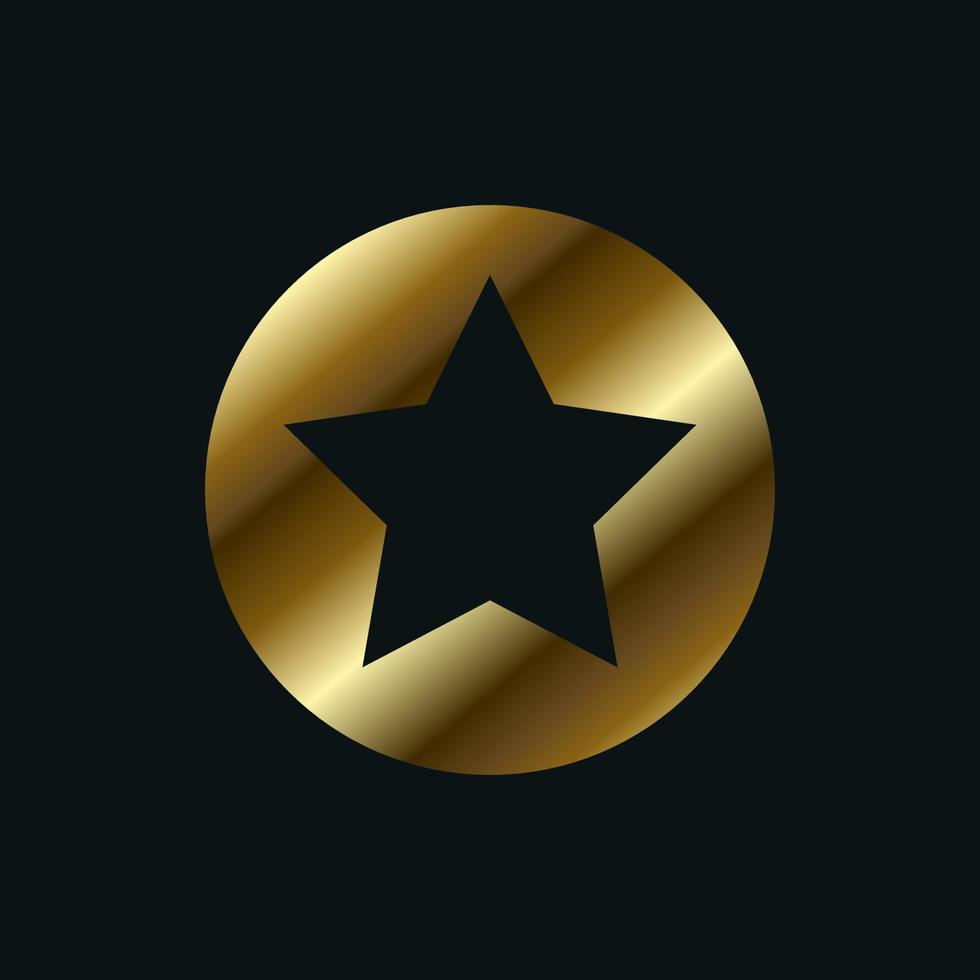 abstrakte goldene Sternikone, Symbol, Knopfformvektordesign, Sterngold auf dunklem Hintergrund vektor