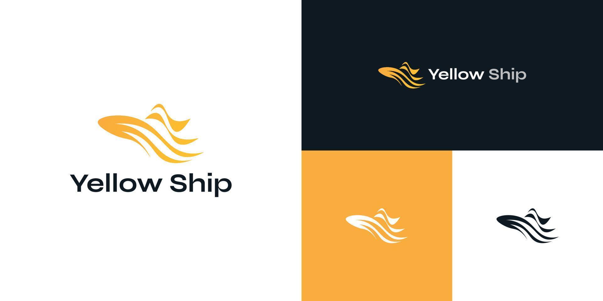 abstraktes und einfaches schiffslogodesign im gelben farbverlauf. Bootslogo oder -symbol vektor