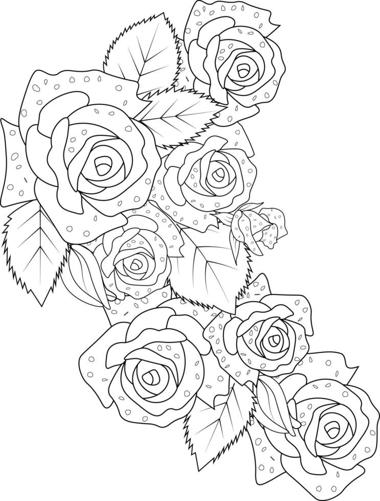 reste sig vektor illustration av en skön blommor bukett, ritad för hand färg bok av konstnärlig, blomma blommor ro isolerat på vit bakgrund tatuering design.