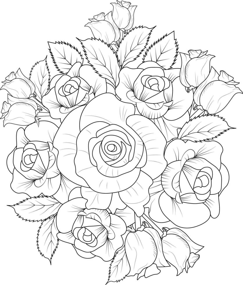 Rosenstrauß, Blumendesign für Karte oder Druck. handgemalte blumenillustration lokalisiert auf weißem hintergrund, gravierte tintenkunst-blumenmalseiten und bücher für den druck. vektor