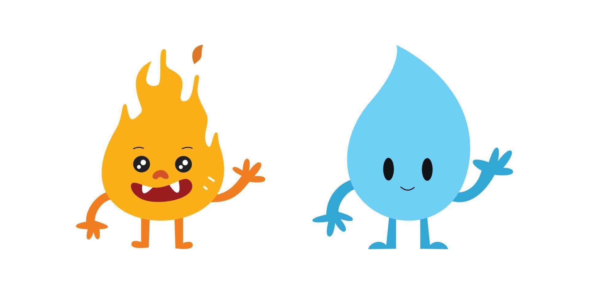 niedliches feuer- und wassercharakter-illustrationsdesign vektor