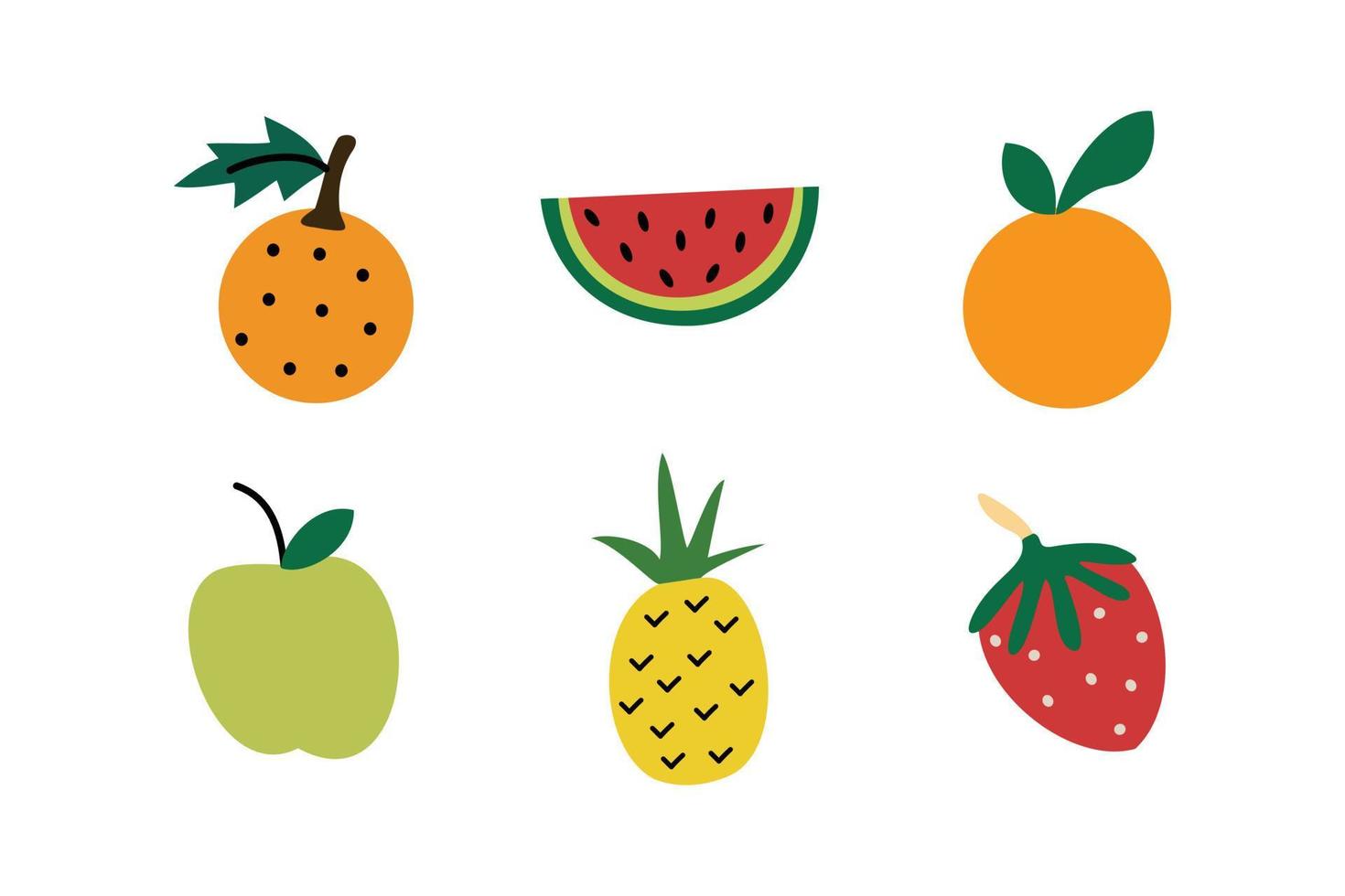 satz niedlicher tropischer früchte in niedlicher illustration vektor