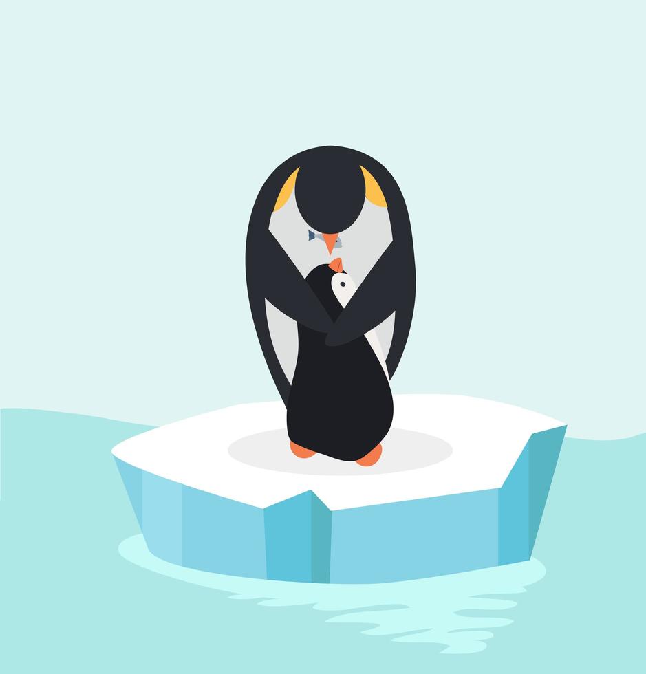 Pinguin Mutter füttert ihr Baby im Nordpol vektor