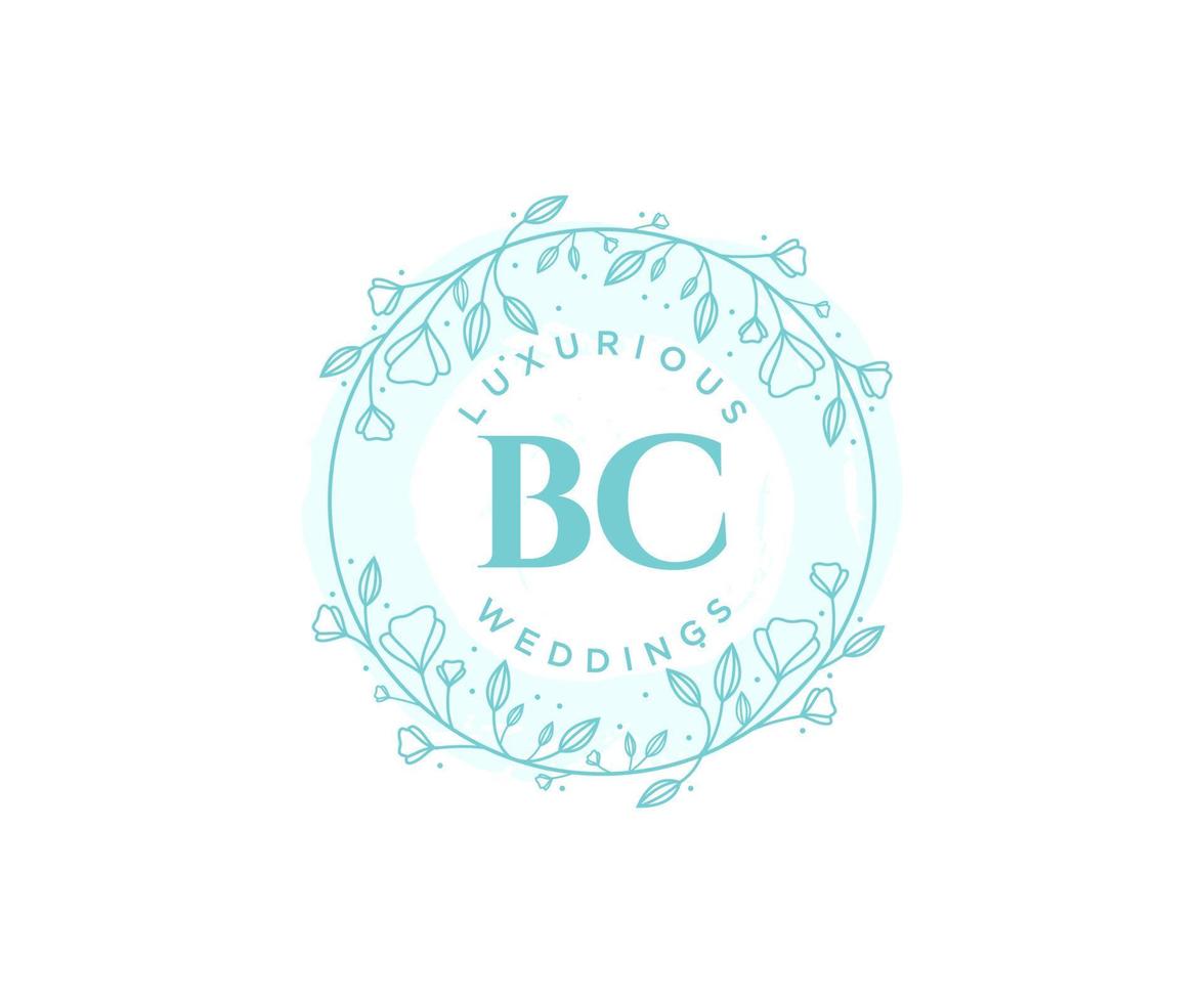 bc initialen brief hochzeitsmonogramm logos vorlage, handgezeichnete moderne minimalistische und florale vorlagen für einladungskarten, datum speichern, elegante identität. vektor