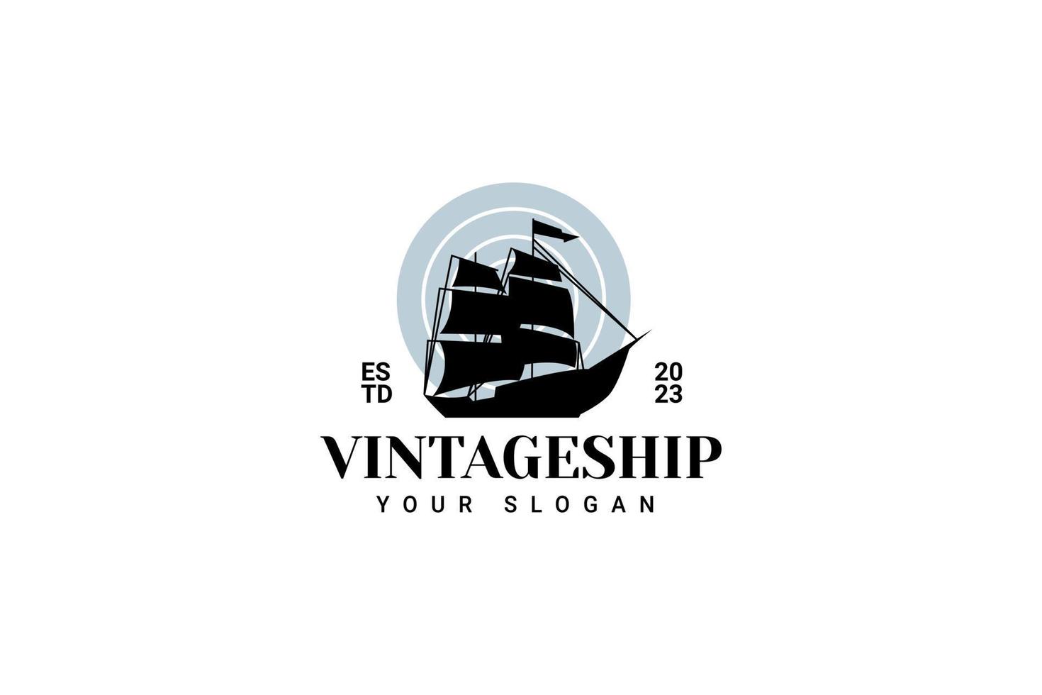 segelschiff vintage illustration auf logo-abzeichen vektor