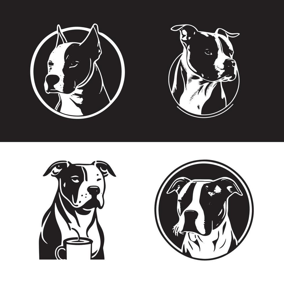 tjur terrier hund huvud logotyp vektor uppsättning, hund ansikte logotyp isolerat på svart bakgrund. hund logotyp, ikon illustration. djur- sällskapsdjur logotyp vektor.