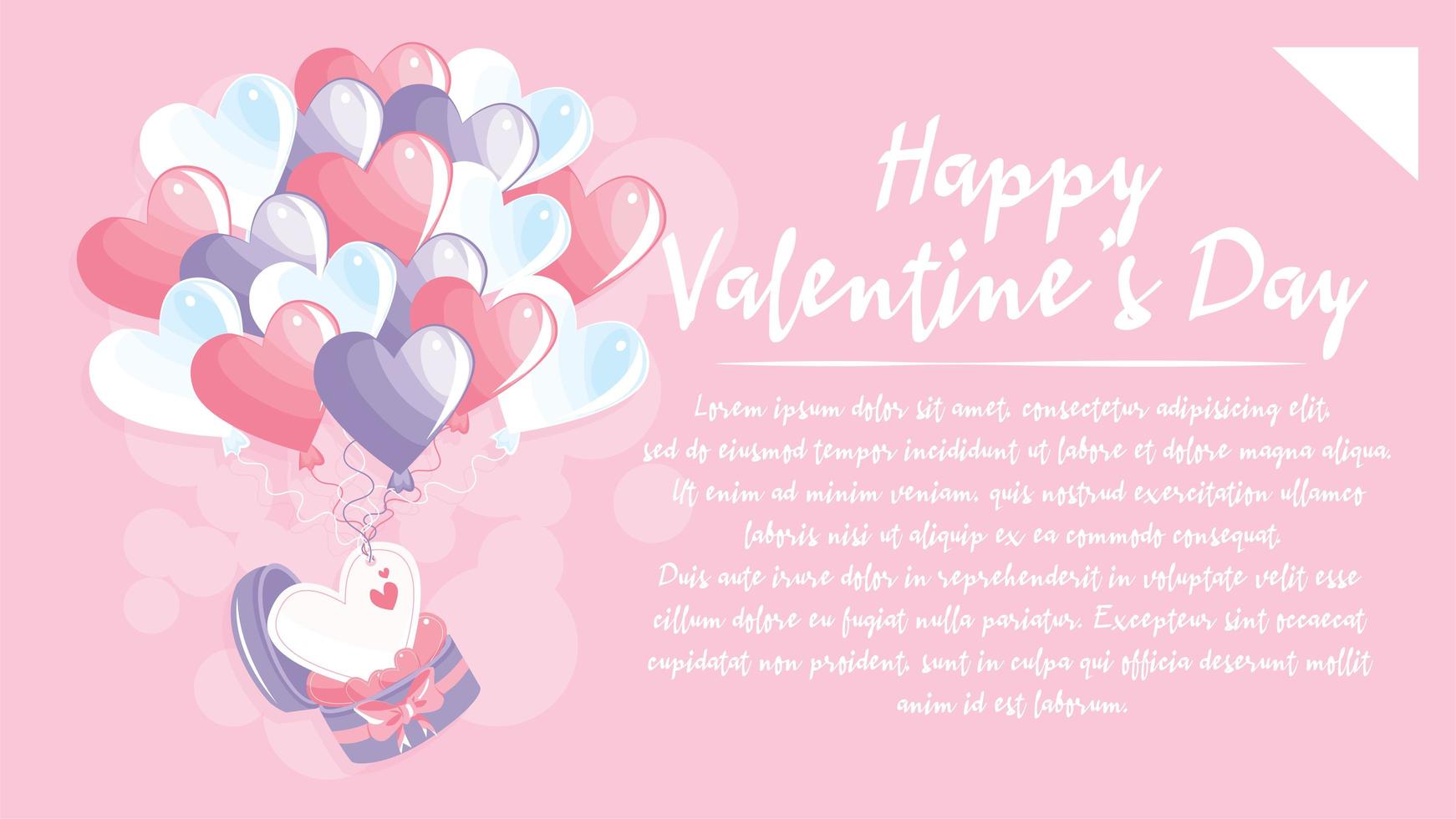 Herzform Luftballons und Happy Valentinstag Schriftzug. Design für Valentinstag Postkarte vektor