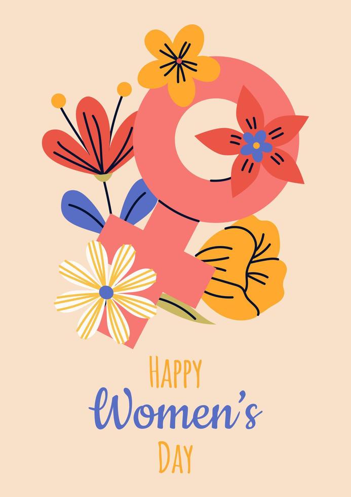 8. März, internationaler Frauentag. Grußkarten- oder Postkartenvorlagen für Karte, Poster, Flyer. frauenpower, feminismus, schwesterschaftskonzept. vektor