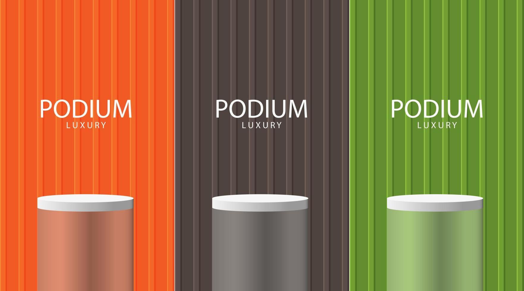 uppsättning av orange, brun, fesh grön och vit realistisk 3d cylinder stå podium samling design för studio rum minimal vägg scen Produkter monter befordran visa vektor
