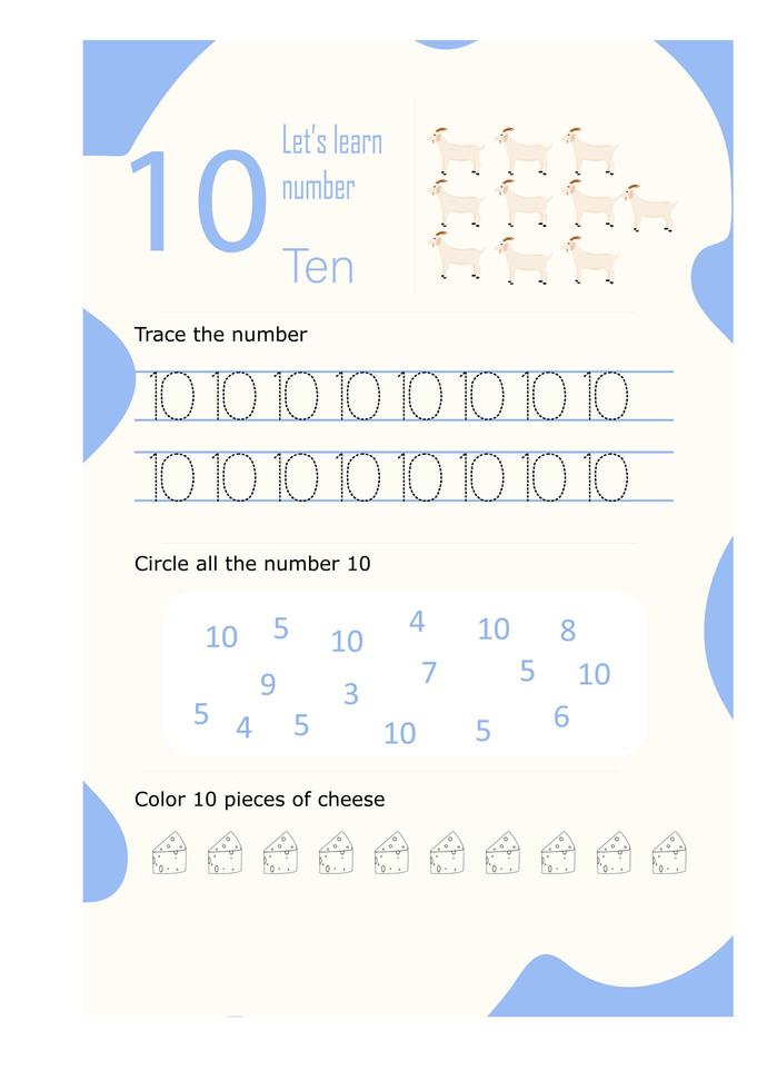 Arbeitsblatt Nummer zehn vektor