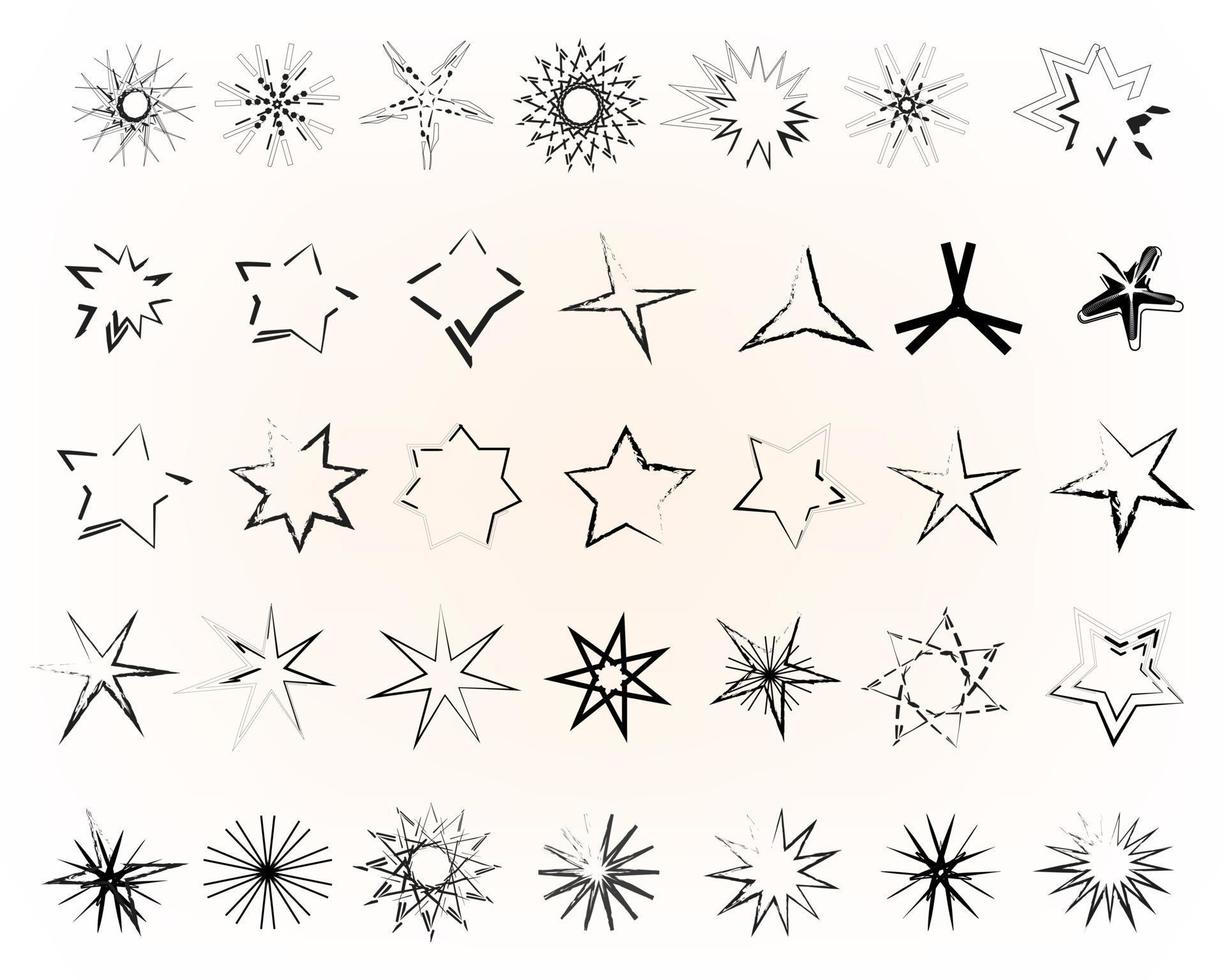 uppsättning av stjärnor fantasi rader form ikon Sol blossa dekorativ abstrakt bakgrund mönster vektor illustration