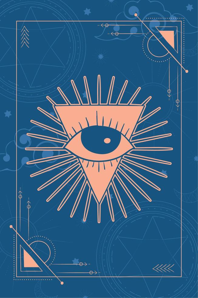 tarot kort med triangel med öga esoterism skiss ikon vektor