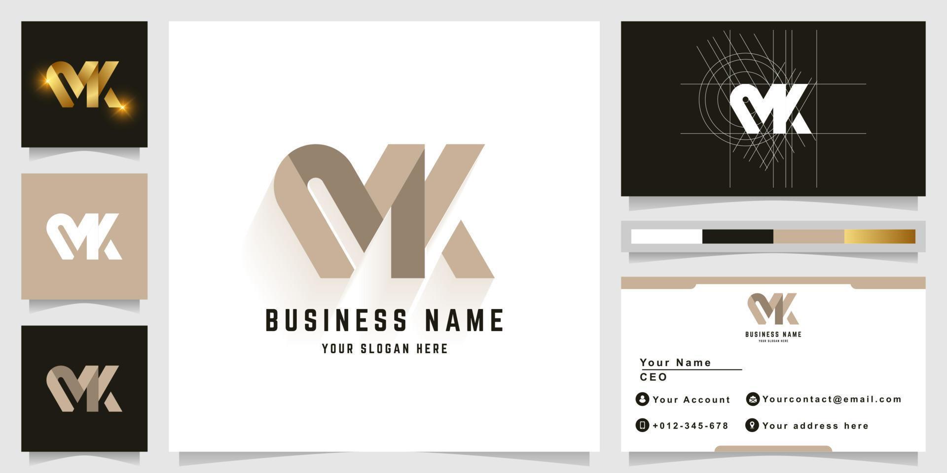bokstaven mk eller nk monogram logotyp med visitkort design vektor