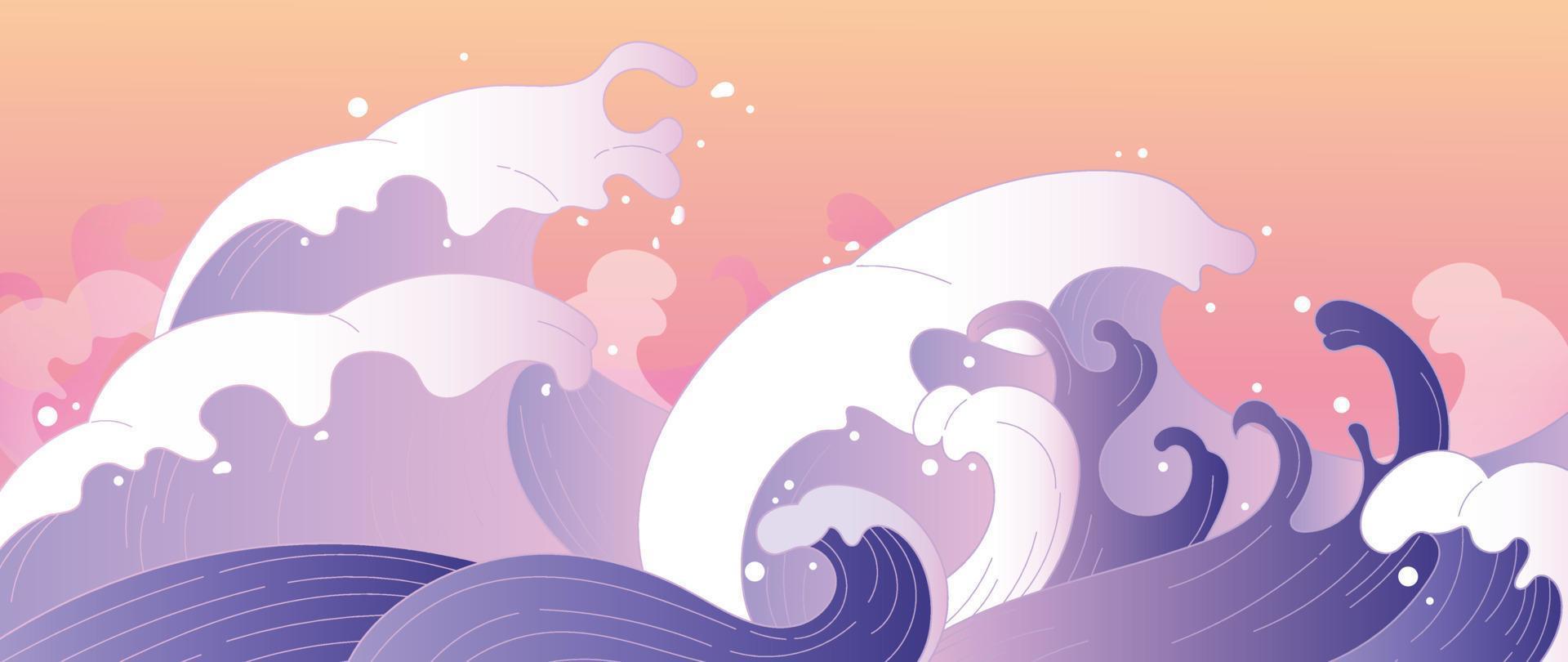 traditioneller japanischer wellenmustervektor. elegante handgezeichnete orientalische ozeanwelle abstrakter musterstilhintergrund. Kunstdesignillustration für Druck, Comic, Poster, Heimtextilien und Tapeten. vektor