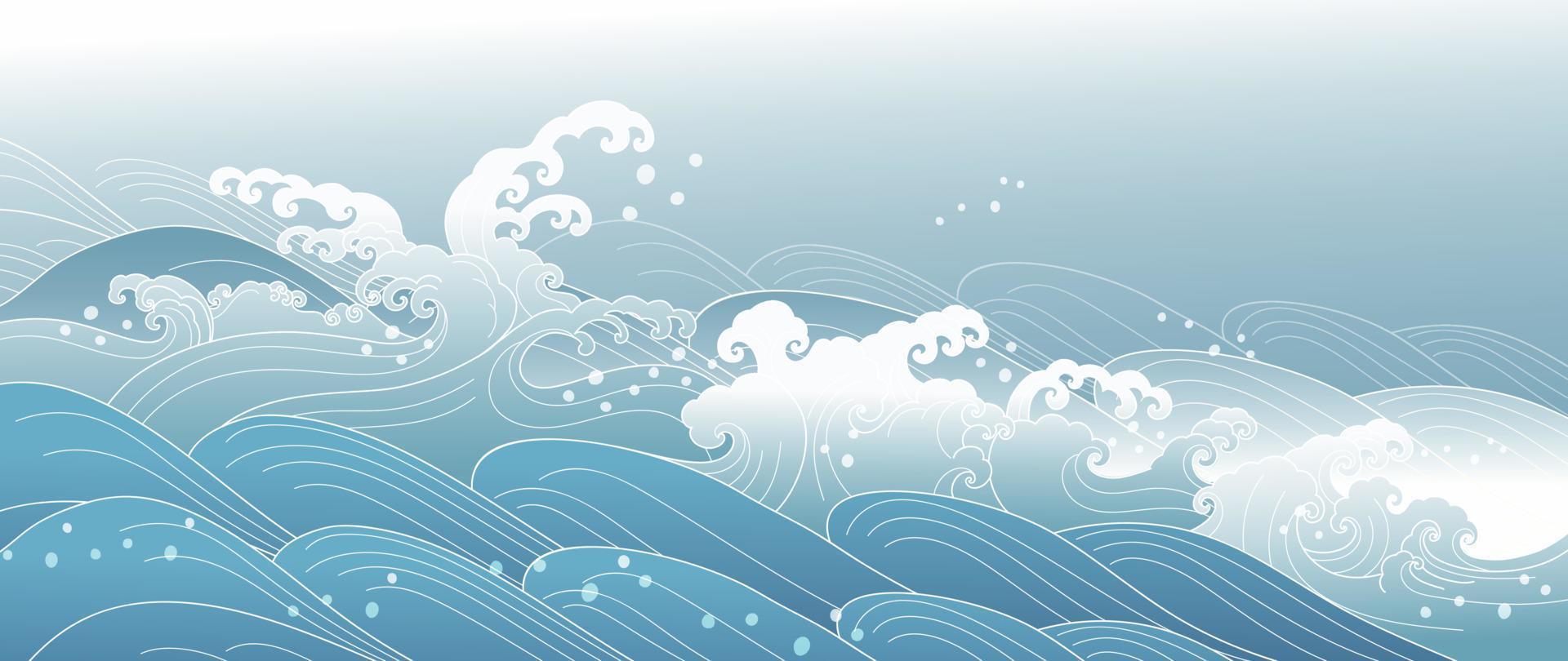traditioneller japanischer wellenmustervektor. luxus handgezeichnete orientalische ozeanwellenspritzlinie kunstmusterhintergrund. Kunstdesignillustration für Druck, Stoff, Poster, Heimtextilien und Tapeten. vektor