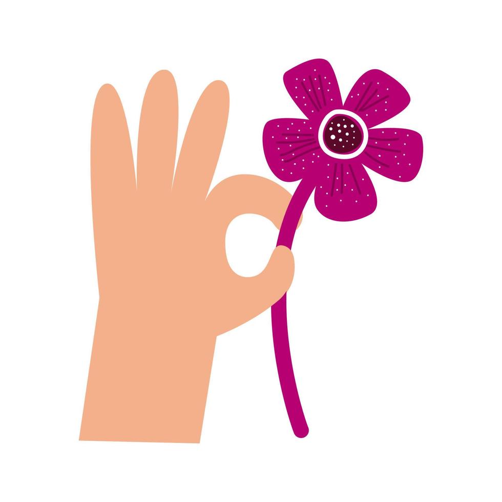 valentinstag romantische illustration. Menschen halten eine Blume als Liebesgeschenk in der Hand. 14. Februar Feiertag. vektor