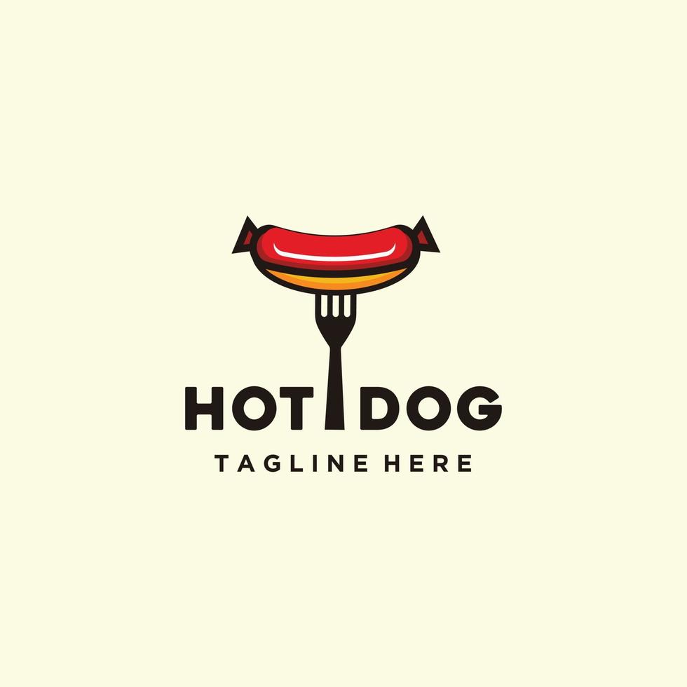 Hot-Dog-Logo Wurst mit Gabel Vektorgrafik gut für Restaurant oder Café vektor