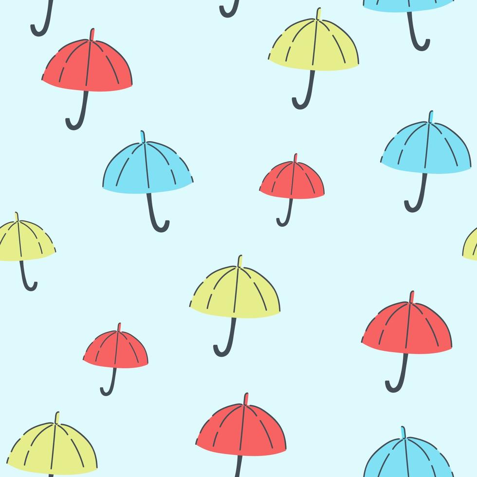 Nahtloses Muster mit schwarzen Regenschirmen und Blättern auf weißem Hintergrund. süßer herbstdruck für textilien, geschenkpapier und design vektor