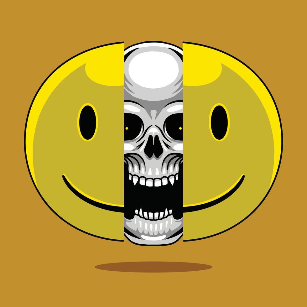 Premium-Vektor der Schädel- und Lächeln-Emoji-Illustration vektor