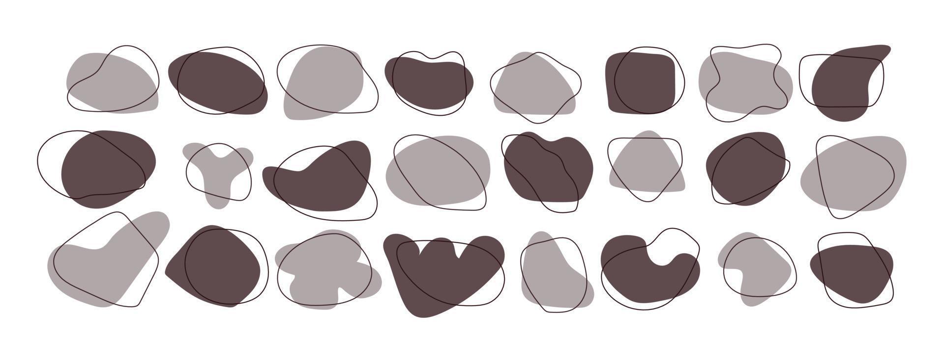 abstrakter organischer Amöben-Blob-Formsatz. Ungleichmäßiger Flüssigkeitsfleck bildet eine Sammlung von Grafikdesignelementen. zufällige Flecken in neutralen Farben. flache vektorillustration lokalisiert auf weißem hintergrund vektor