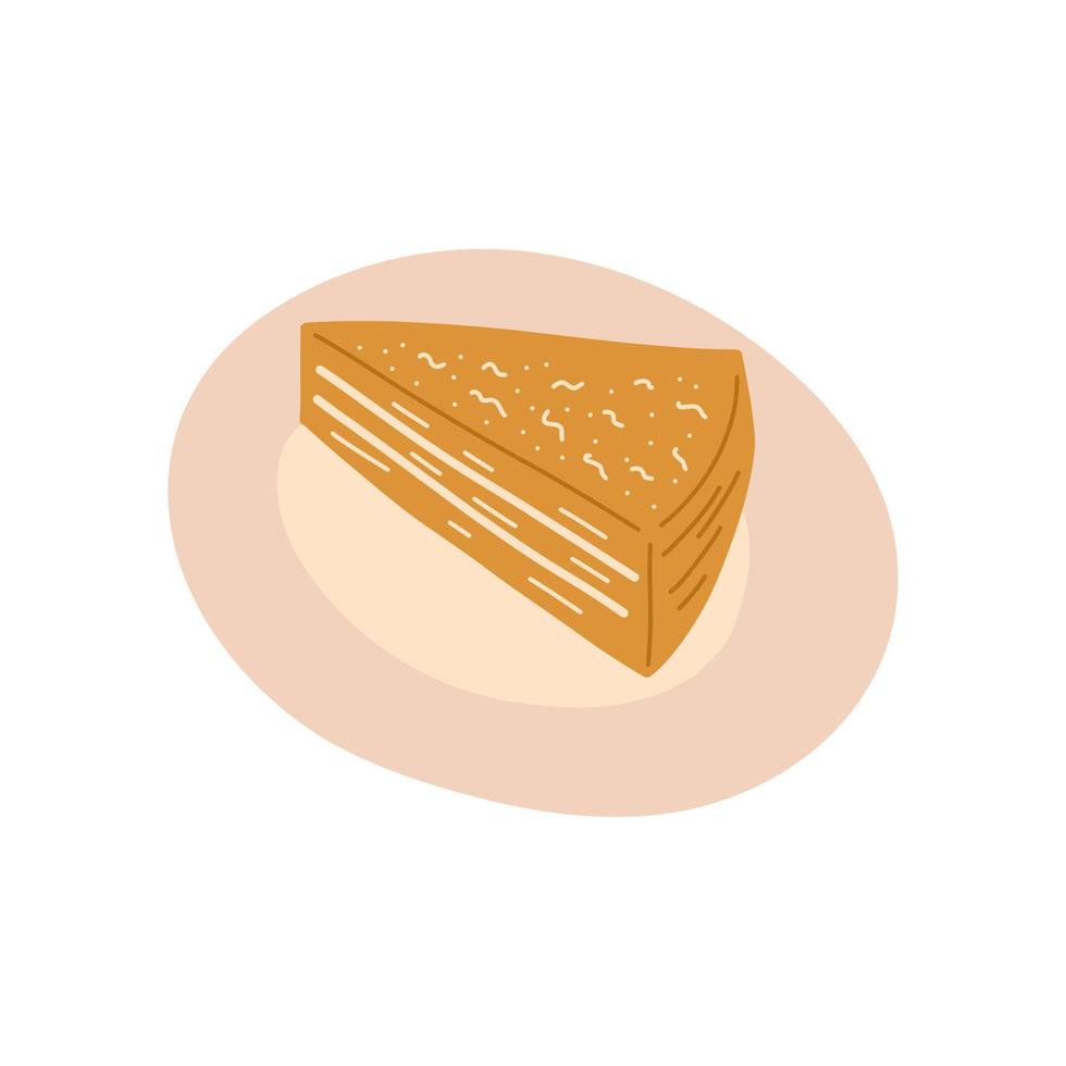 Stück Kuchen auf einem Teller. Vektor handgezeichnet