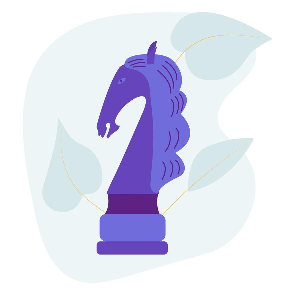 Pferd Schachfigur. Vektor flache blaue Farbe isoliert