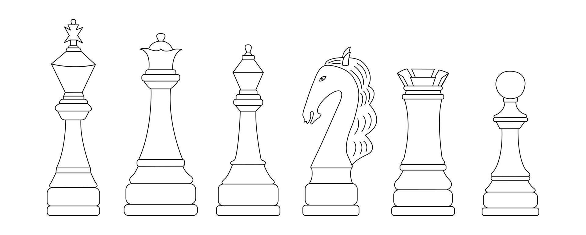 Schachfiguren. Vektor schwarz-weiß isolierter Umriss
