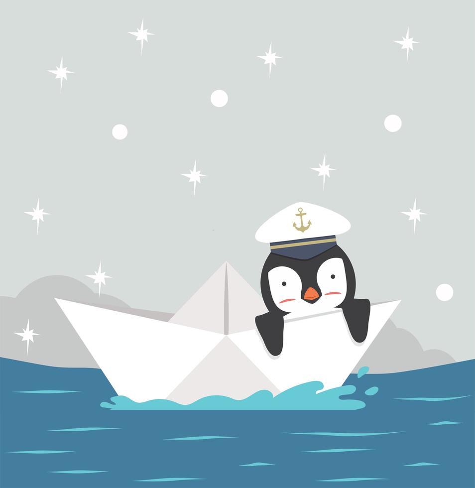 süßer Pinguin auf einem Papierboot vektor