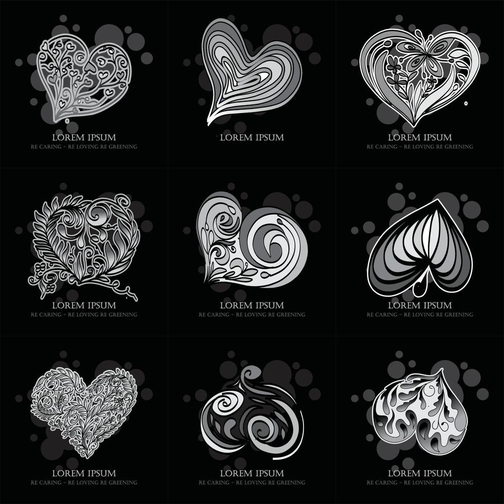gråskale av ikon hjärta. logotyp valentine dekorativa.hjärtan element ikon uppsättning vektor