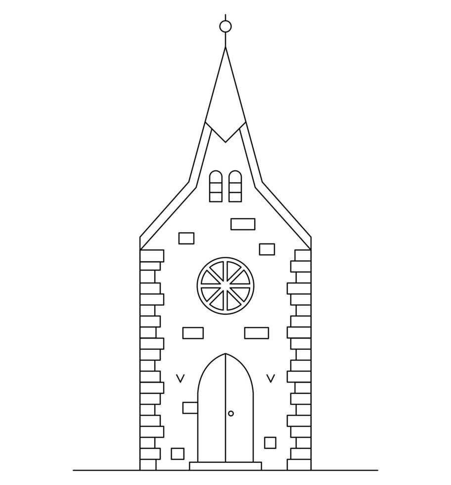 linje konst illustration med förorts stadsbild. fem hus och ett kyrka. vektor