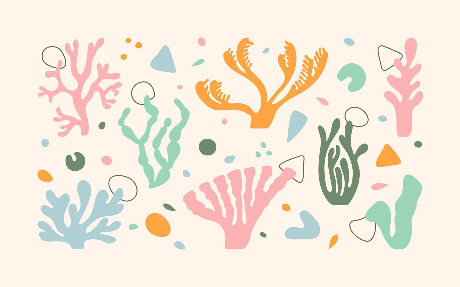 Meereskorallen zeichnen im Matisse-Stil. verschiedene abstrakte Formen. vektor